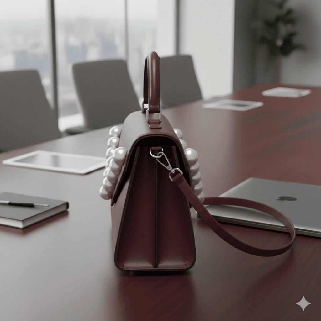 Woman's Embellished Structured Satchel - Wine - Image 2