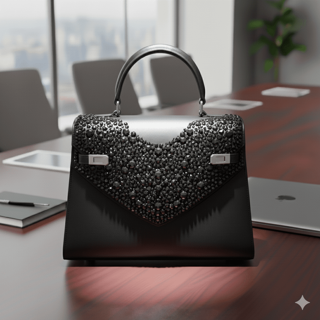 Woman's Embellished Structured Satchel - Black