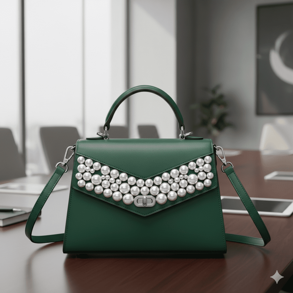 Woman's Embellished Structured Satchel - Green