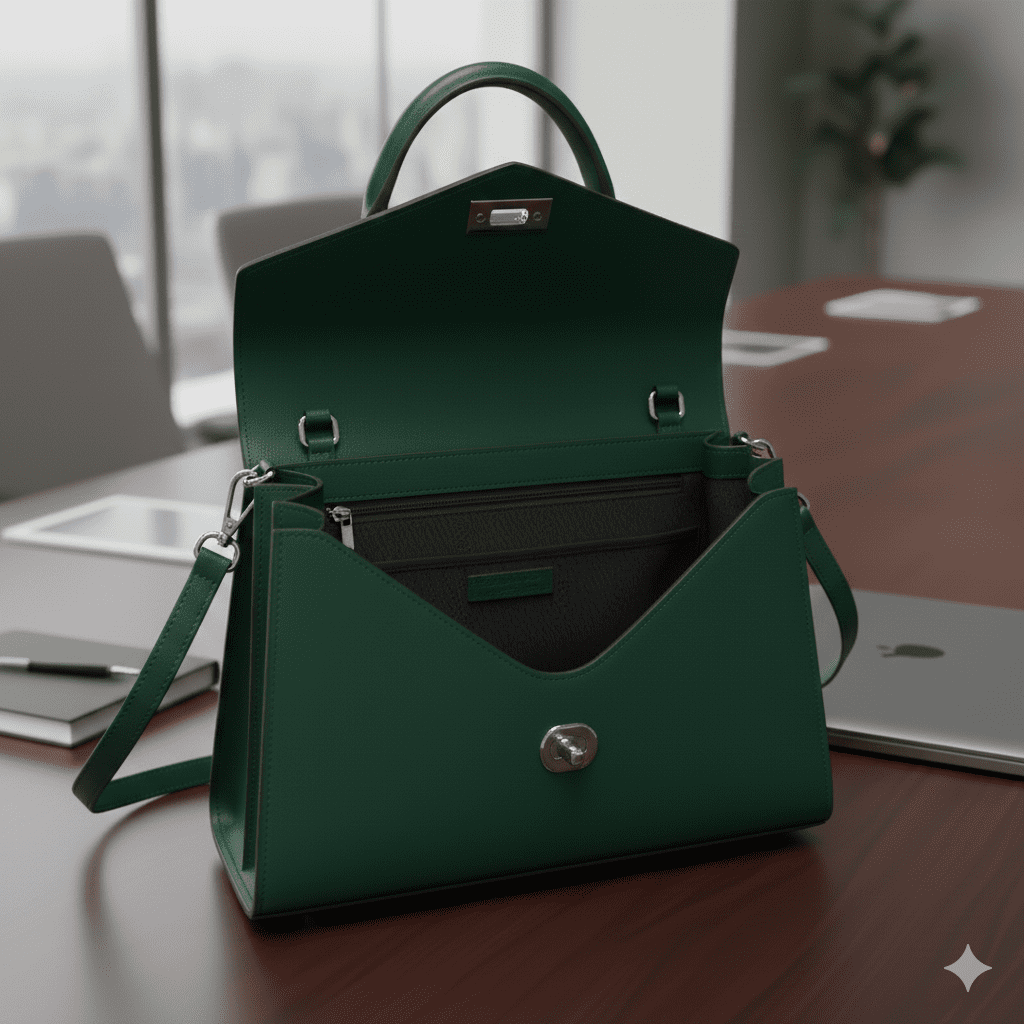 Woman's Embellished Structured Satchel - Green - Image 3