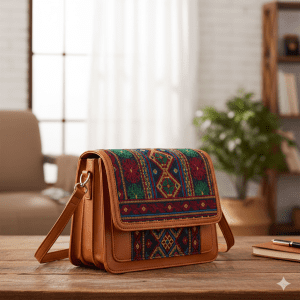 Woman's Embroidered Shoulder Bag - Tan