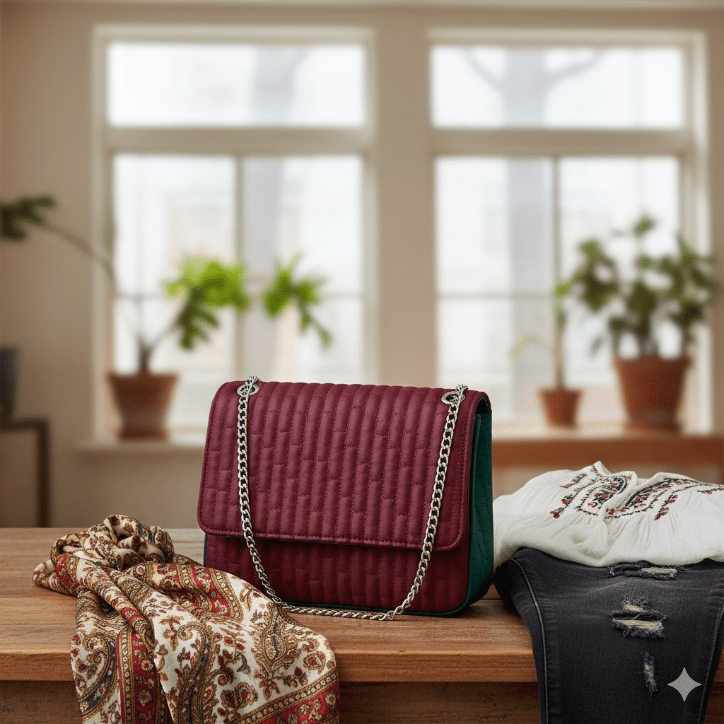 Woman's Reversible Quilted Sling - Maroon - Image 2