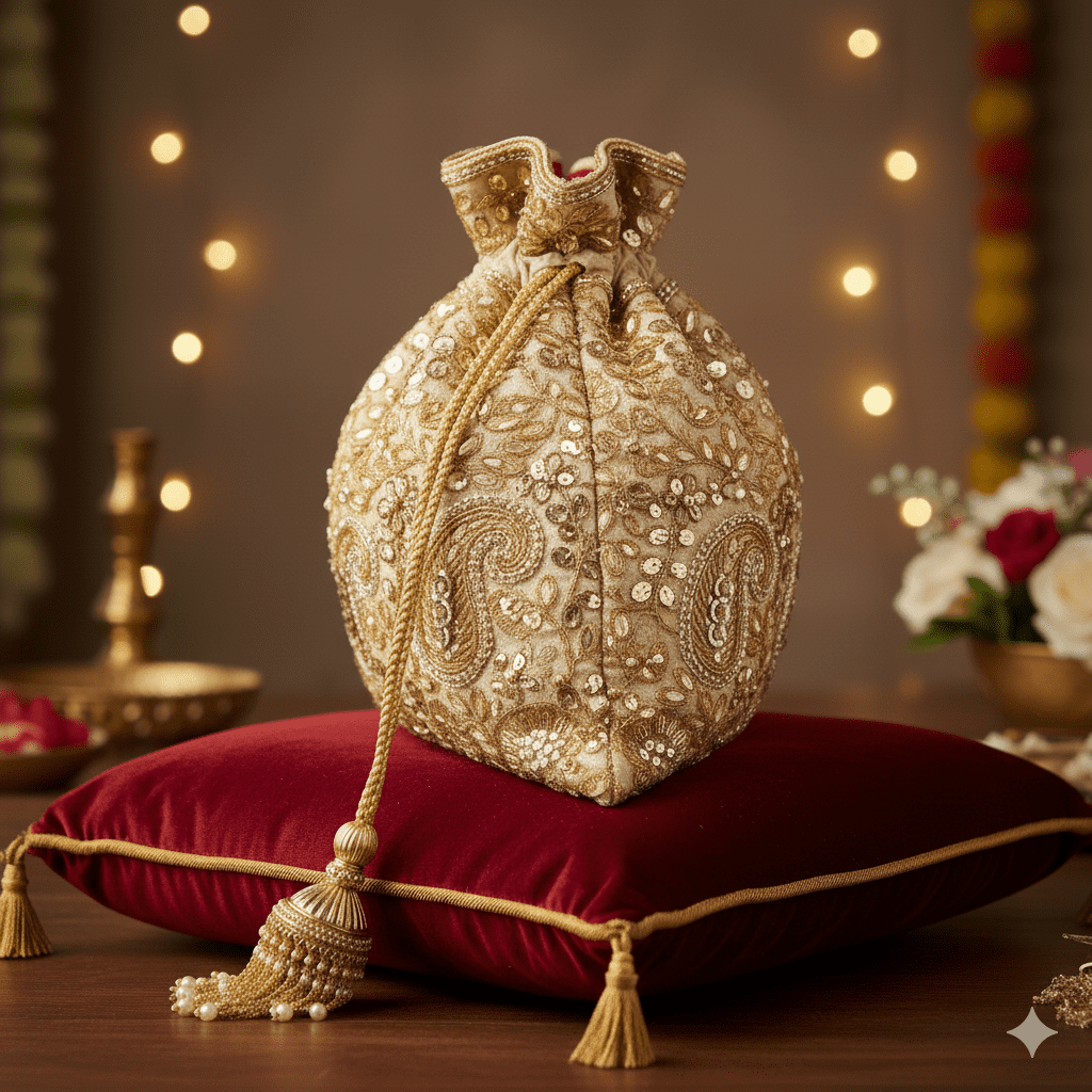 Woman's Traditional Potli Bag - Gold - Image 2