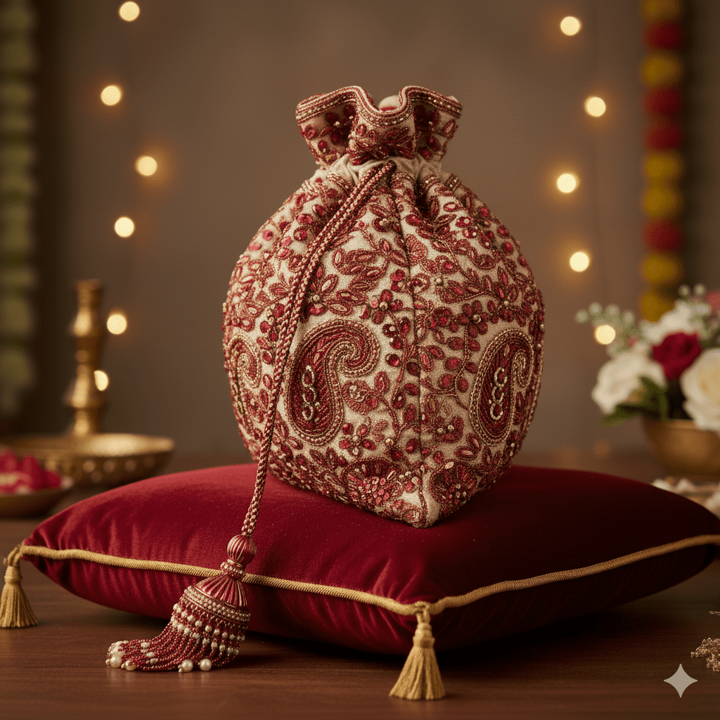 Woman's Traditional Potli Bag - Red Beads - Image 4