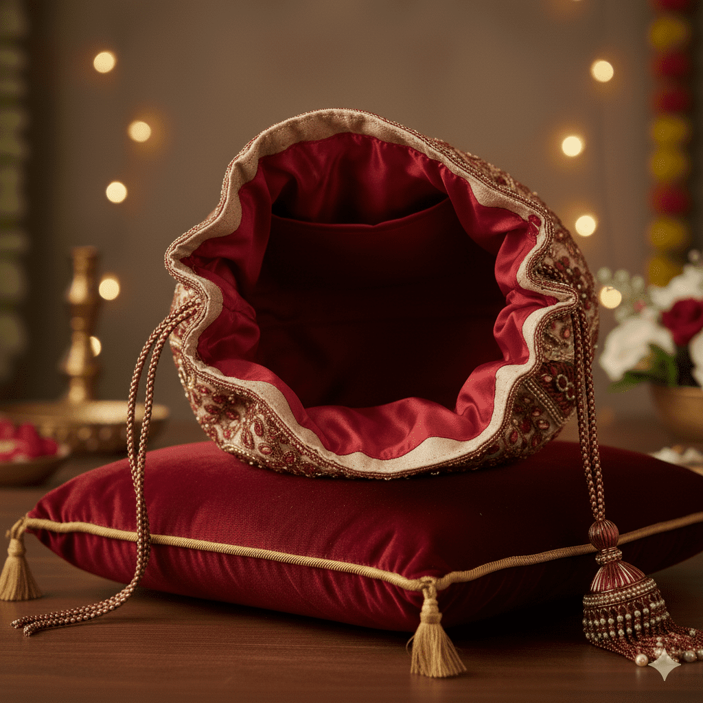Woman's Traditional Potli Bag - Red Beads - Image 3
