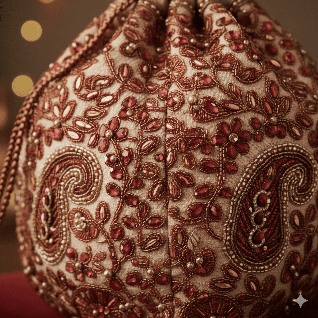 Woman's Traditional Potli Bag - Red Beads - Image 2