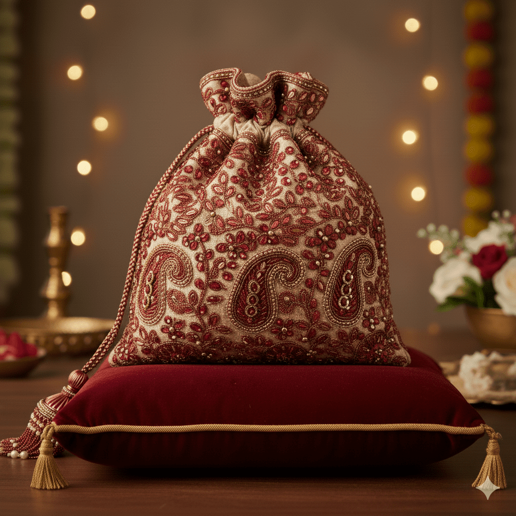 Woman's Traditional Potli Bag - Red Beads