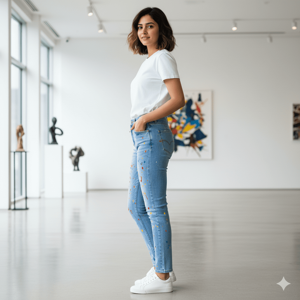 Women's Splatter Design Jeans - Image 4