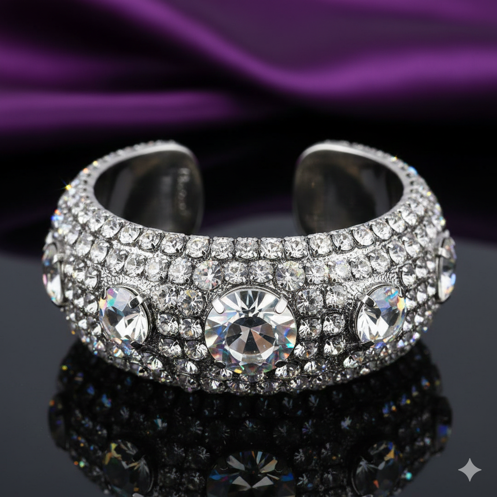 Woman's Statement Cuff Bangle Glass Crystal