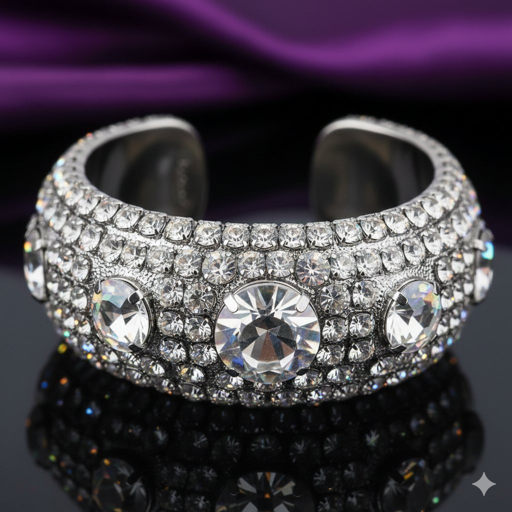 Woman's Statement Cuff Bangle Glass Crystal - Image 2