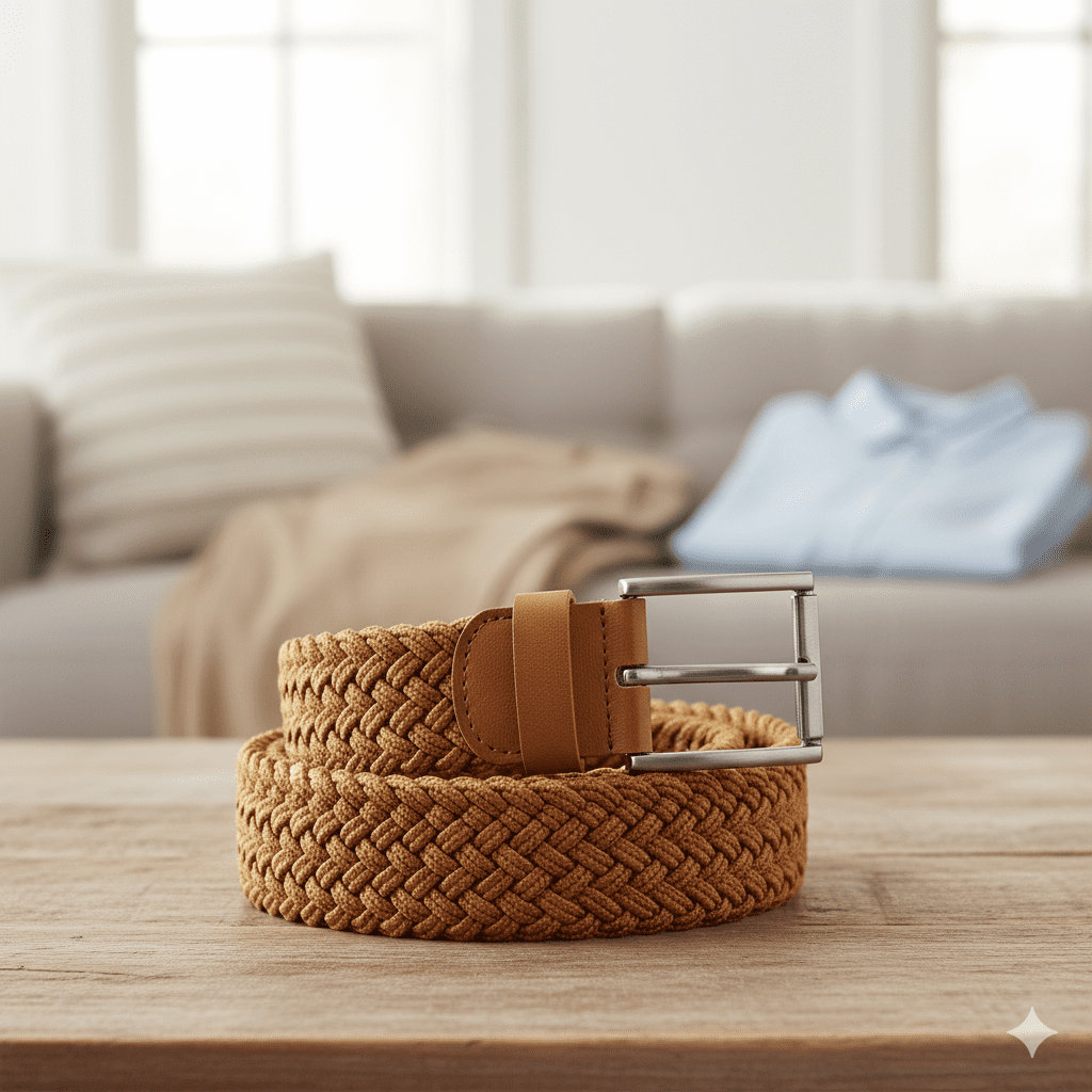 Men's Braided Casual Belt - Tan