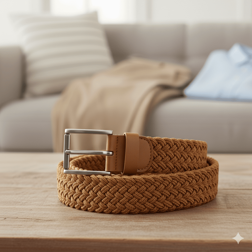 Men's Braided Casual Belt - Tan - Image 2