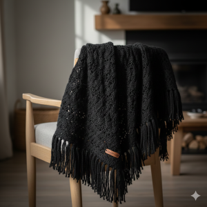 Unisex Hand Knit Shawl Black