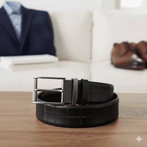 Men's Embossed Leather Belt - Black