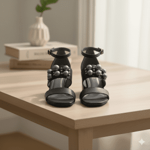 Woman's Block Heel Sandals with Embellishment Black