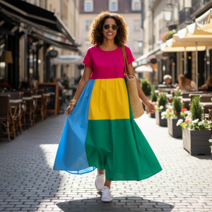 Women's Color Block Maxi Dress
