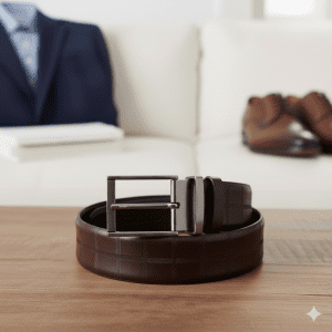 Men's Embossed Leather Belt - Brown