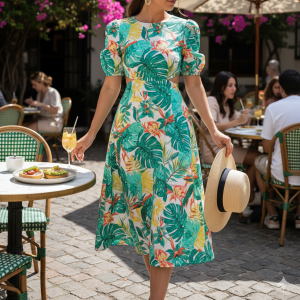 Women's Printed Cutout Midi Dress