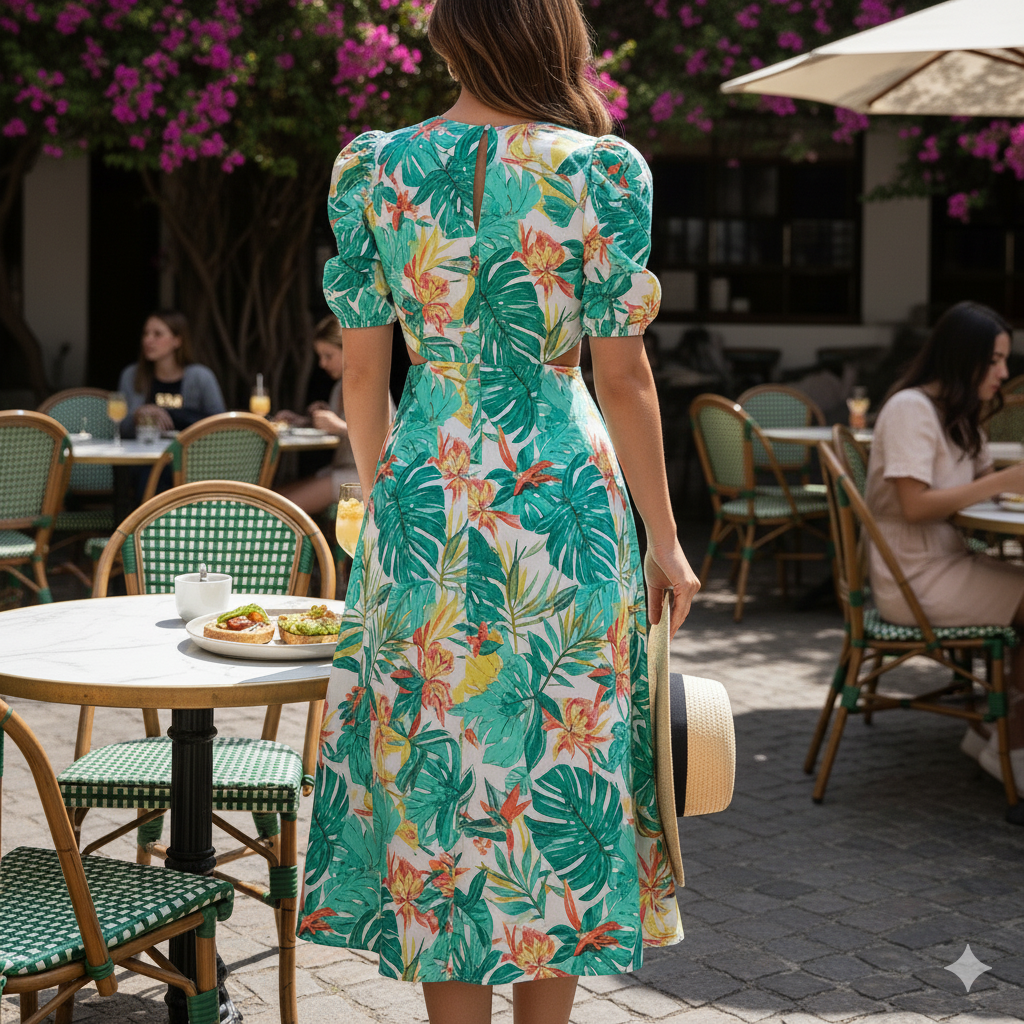 Women's Printed Cutout Midi Dress - Image 3