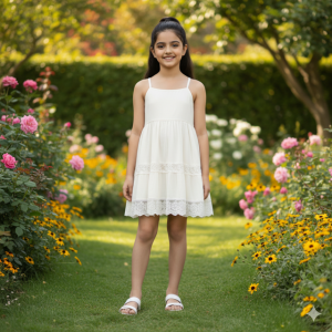 Cream Tiered Cotton Dress