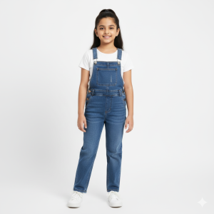 Light Blue Enzyme-Washed Denim Dungaree Dress