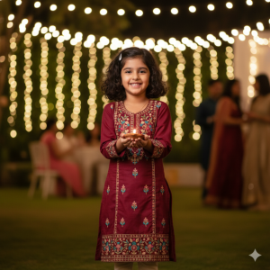 Maroon Embroidered Cotton Kurta