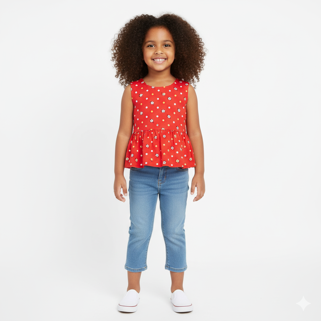 Pink Printed Cotton Peplum Top