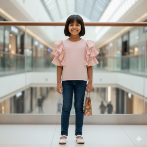 Peach Ruffled Cotton Poplin Blouse