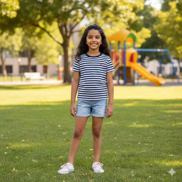 Navy & White Striped Cotton Jersey Tee