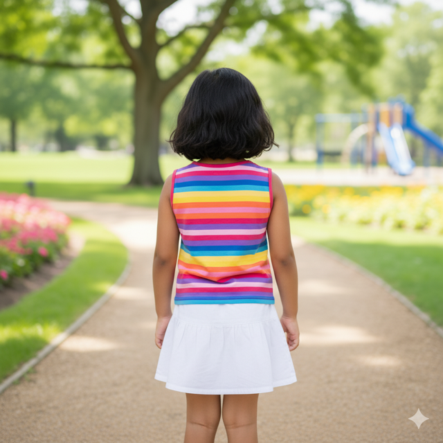 Rainbow Striped Cotton TShirt for Girls - Image 3