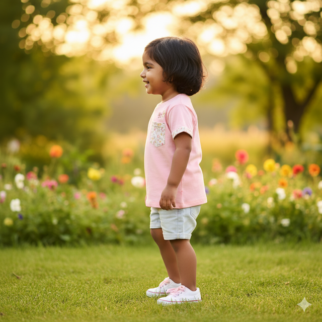 Pink Floral Pocket TShirt for Girls - Image 2