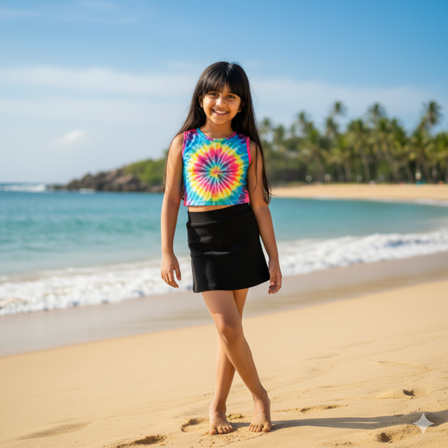 Rainbow Tie-Dye Cotton Blend Crop Top