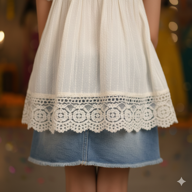 White Cotton Top with Lace Trim - Image 3