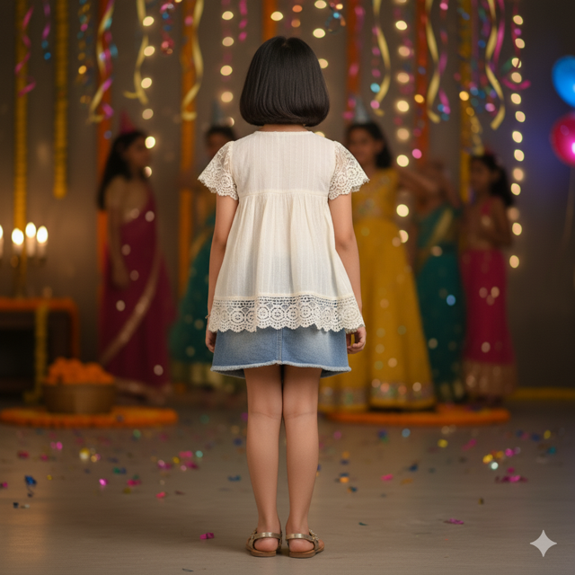 White Cotton Top with Lace Trim - Image 2