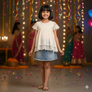 White Cotton Top with Lace Trim