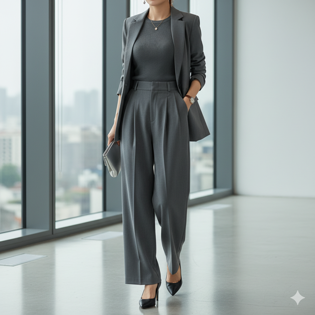 Gray Pleated Formal Trousers