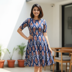 Women's Ikat Print Fit-and-Flare Dress
