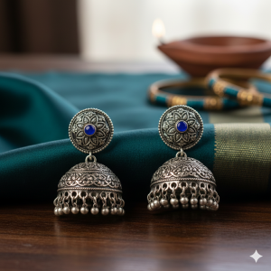 Woman's Hand-Crafted Jhumka Earrings Blue