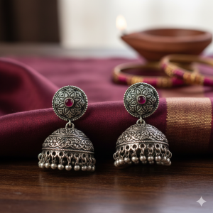 Woman's Hand-Crafted Jhumka Earrings Red