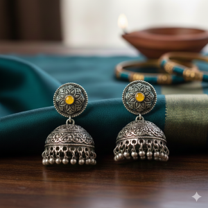 Woman's Hand-Crafted Jhumka Earrings Yellow