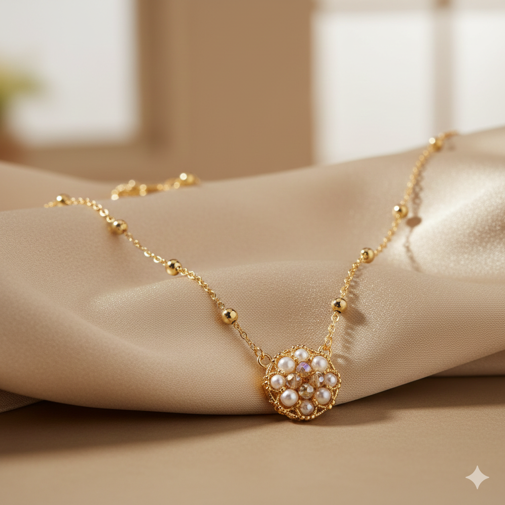 Woman's Beaded Pendant Necklace - Gold tone - Image 2