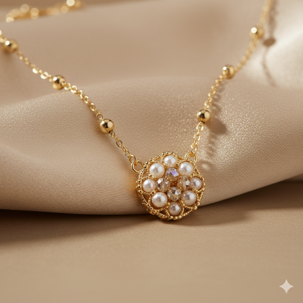 Woman's Beaded Pendant Necklace - Gold tone