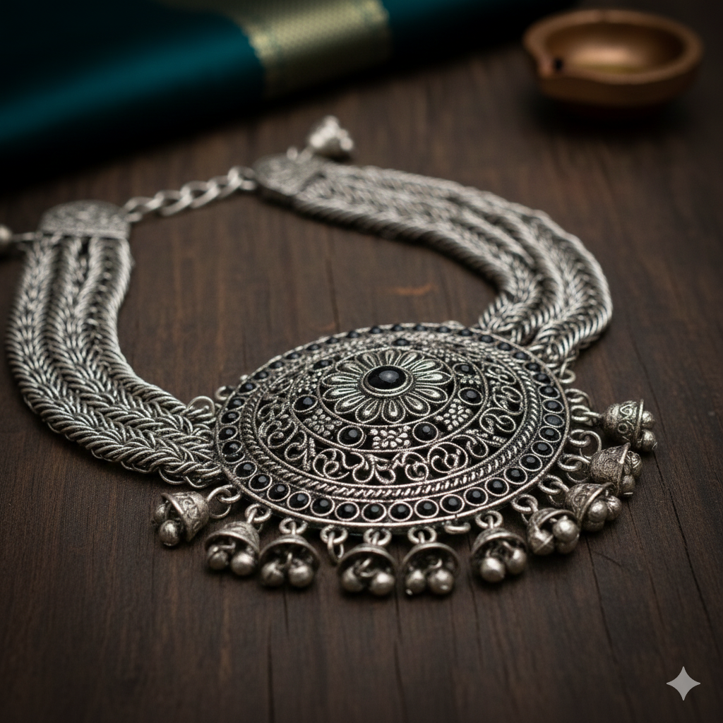 Woman's Statement Pendant Necklace - Oxidised - Image 2