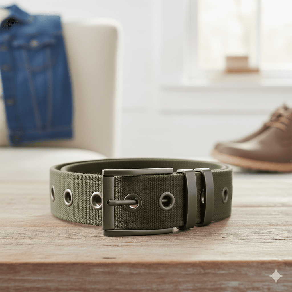 Men's Canvas Webbing Belt - Olive Green
