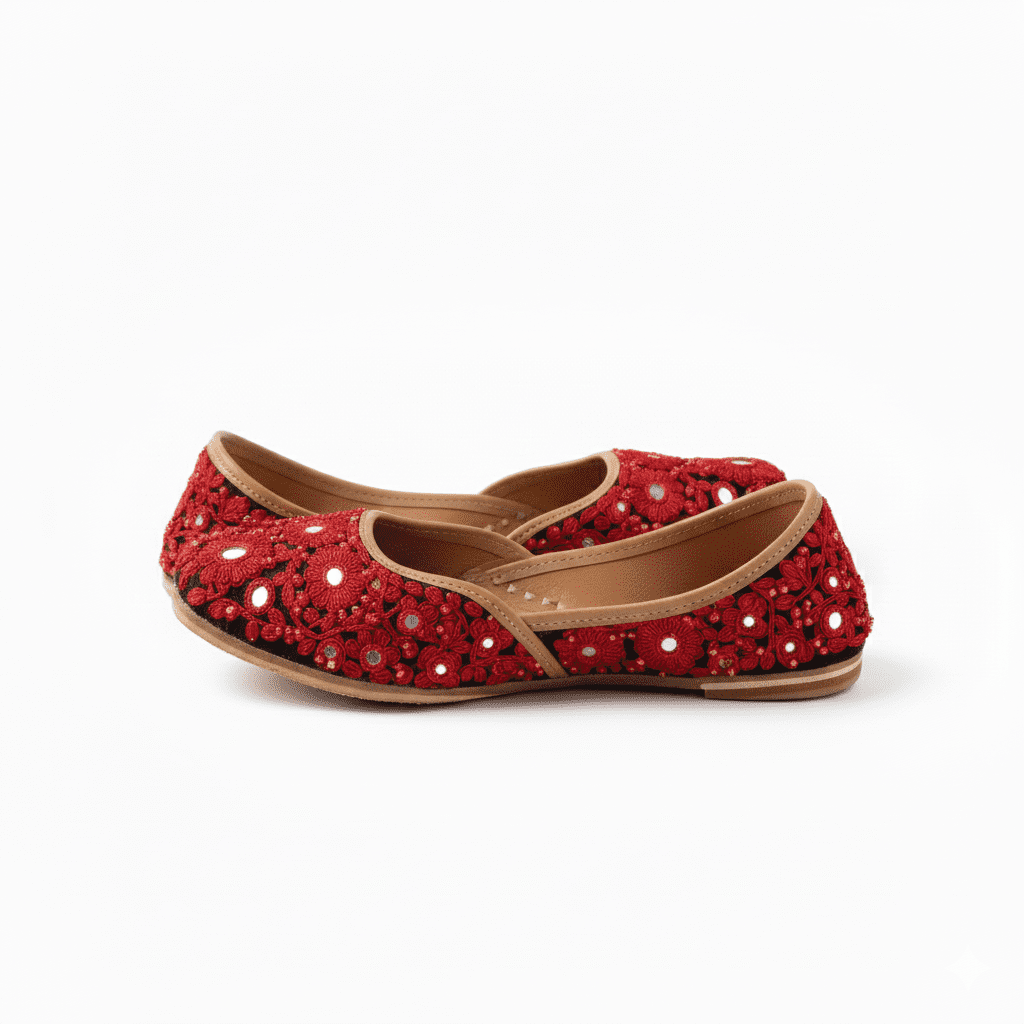 Woman's Flats with Embroidery - Red - Image 3