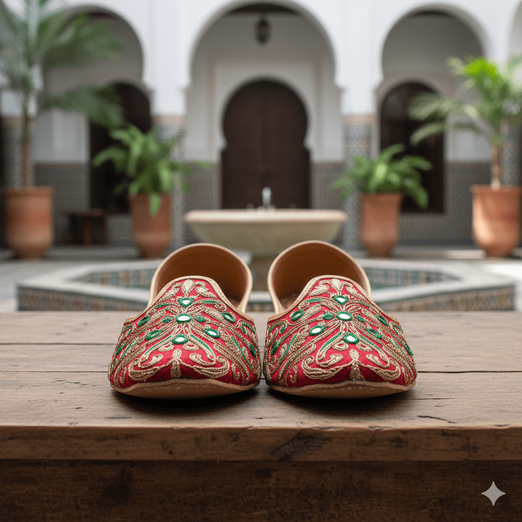 Woman's Flats with Embroidery - Red and Green - Image 2