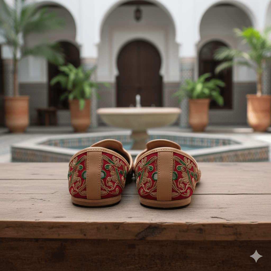 Woman's Flats with Embroidery - Red and Green - Image 3