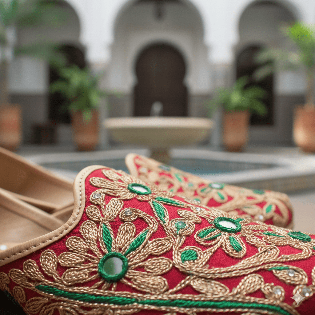 Woman's Flats with Embroidery - Red and Green - Image 4