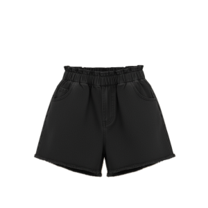 Black Denim Shorts with Frayed Hem