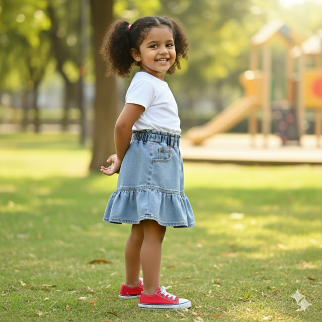 Denim Frill Hem Skirt - Image 2